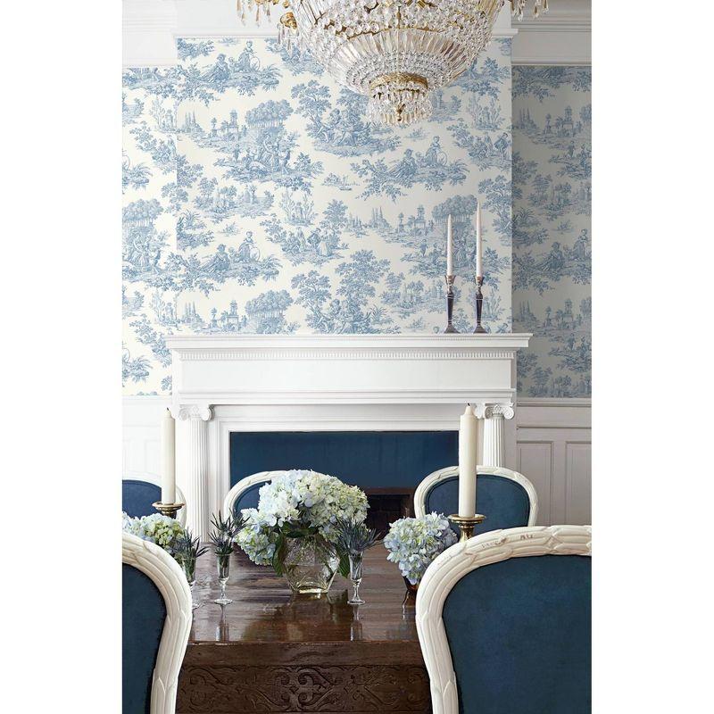 NextWall Chateau Toile Peel and Stick Wallpaper Blue: Removable Vinyl, Self-Adhesive, Traditional Toile Design, 30.75 Sq Ft Coverage