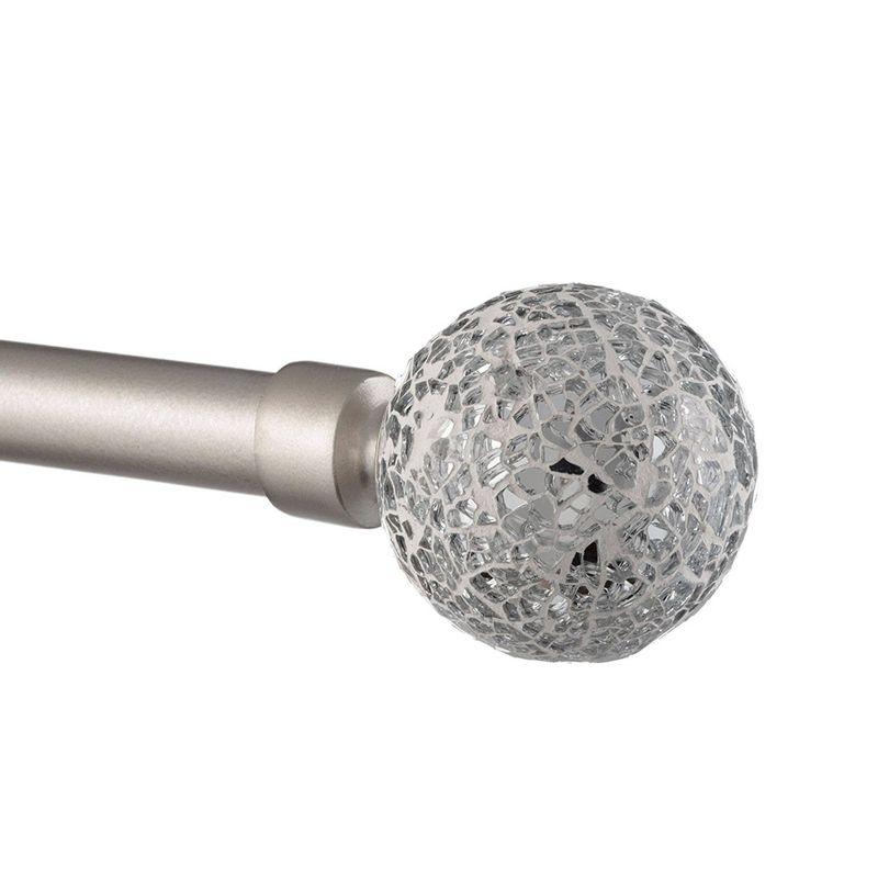 Exclusive Home 66"-120" White Mosaic Curtain Rod - Matte Silver: Adjustable Iron Rod, Ball Finial, 25lb Capacity