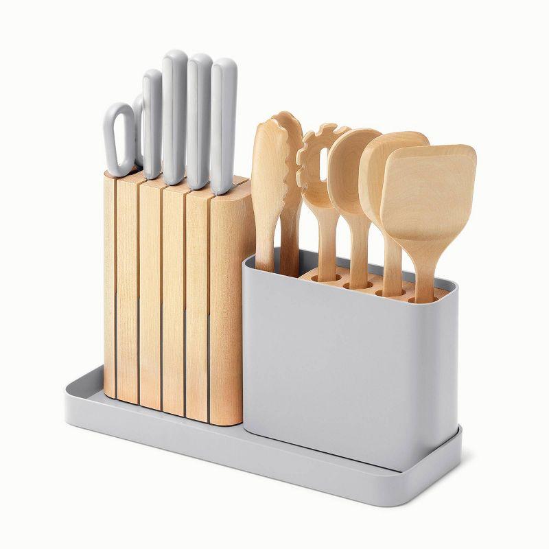 Gray 14-Piece German Steel Knife and Birch Utensil Set