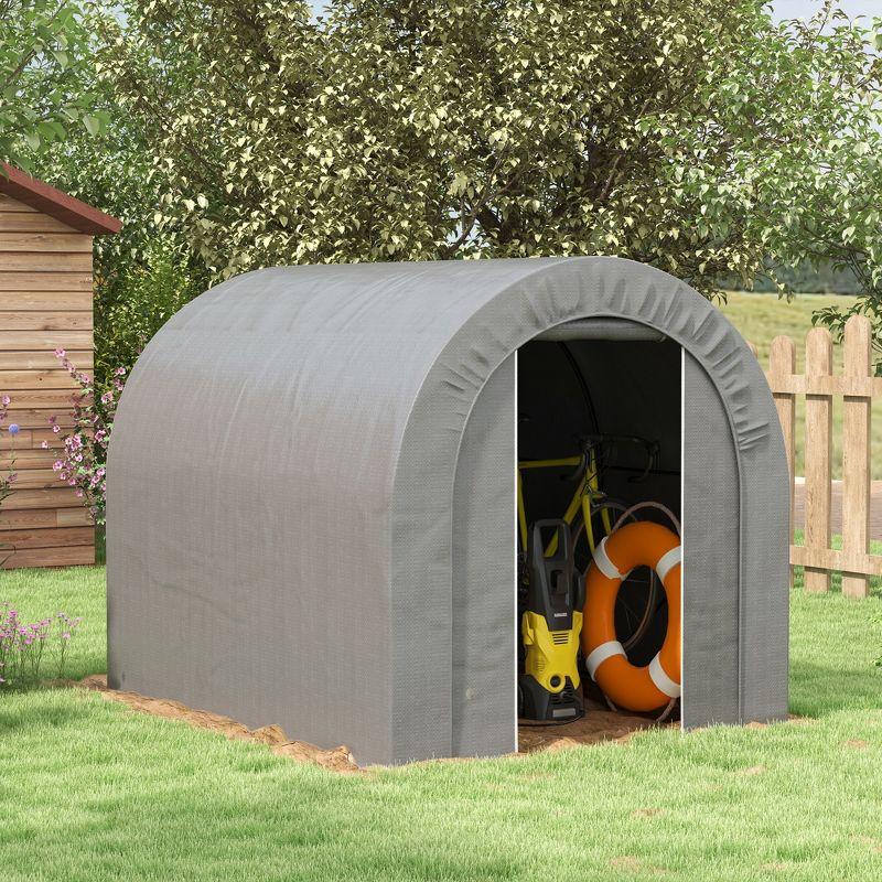 Gray 6' x 8' Portable Outdoor Storage Shed with PE Tarp