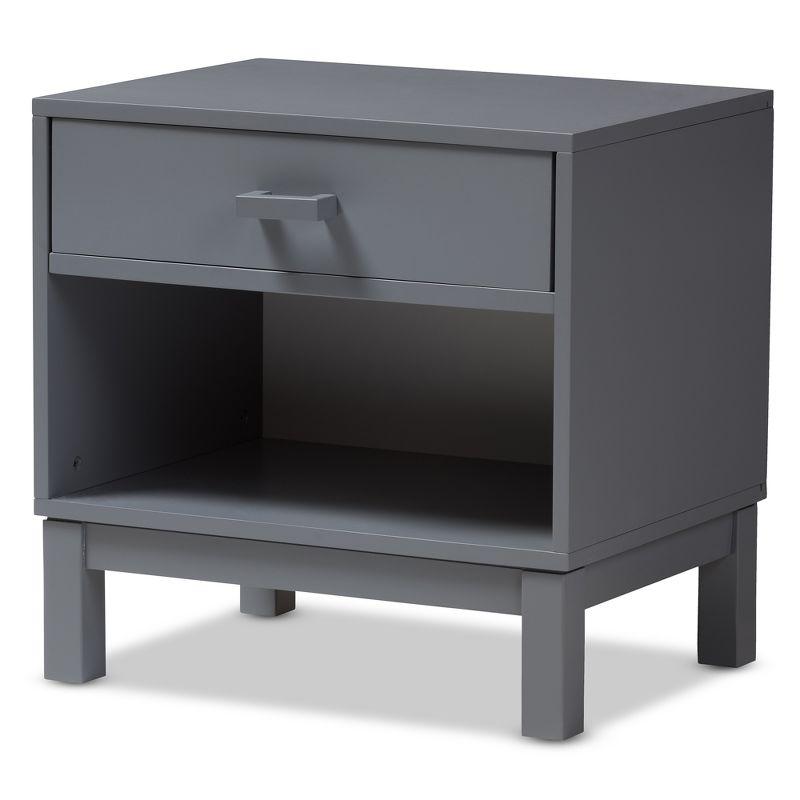 Deirdre Modern and Contemporary Wood 1 Drawer Nightstand Gray - Baxton Studio: Rubberwood, Engineered Frame, Open Shelf