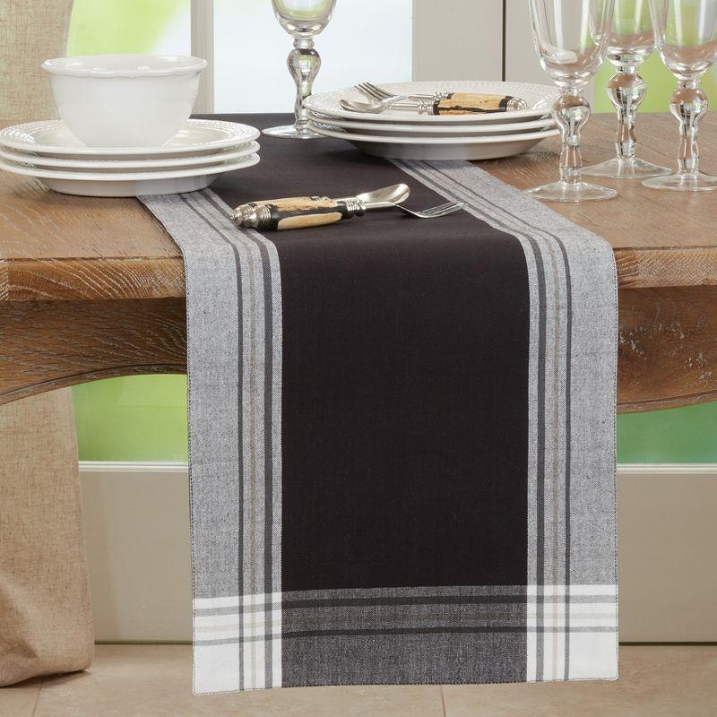 Gray Cotton Stripe Border Table Runner