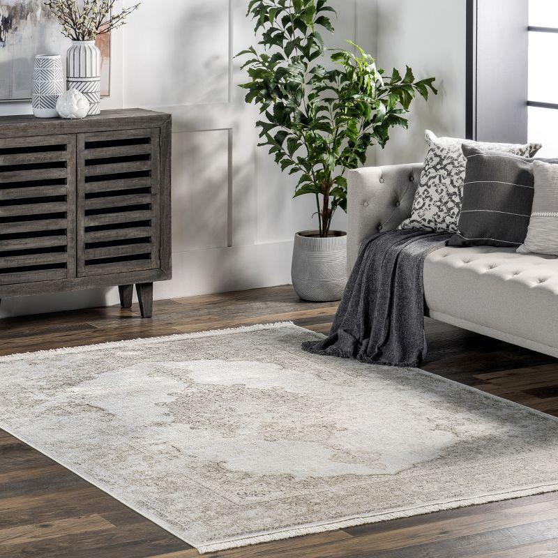 Ivory Medallion 4' x 6' Washable Viscose Area Rug