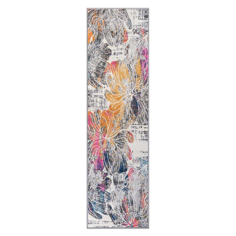 Large Multicolor Floral Synthetic Stain-Resistant Area Rug