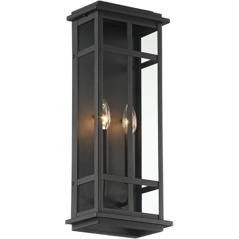 Possini Euro Design Metrix 20" High Farmhouse Rustic Rectangular Outdoor Wall Light Fixture Mount Porch House Exterior 2-Light Black Clear Glass Shade