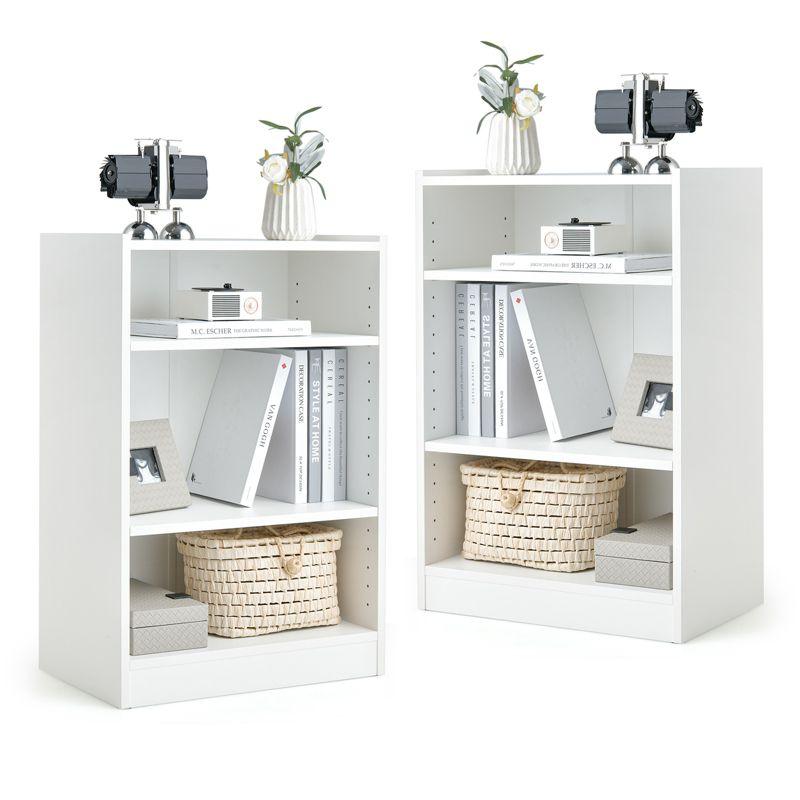 White MDF 3-Tier Adjustable Bookcase Set with Shelves