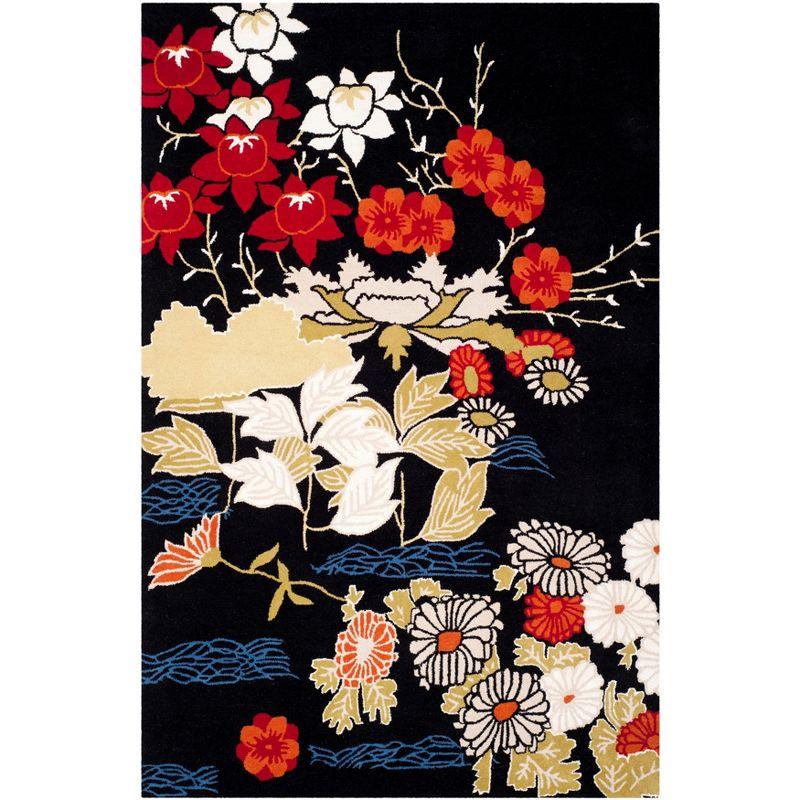 Bella 6' x 9' Black Floral Hand-Tufted Wool Area Rug