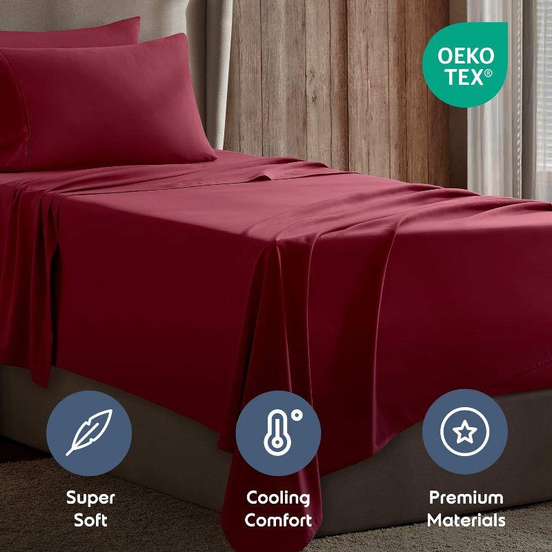 Nestl Extra Deep Pocket 4 Piece Sheet Sets, Twin XL Size Sheets & Pillowcases - Burgundy Red