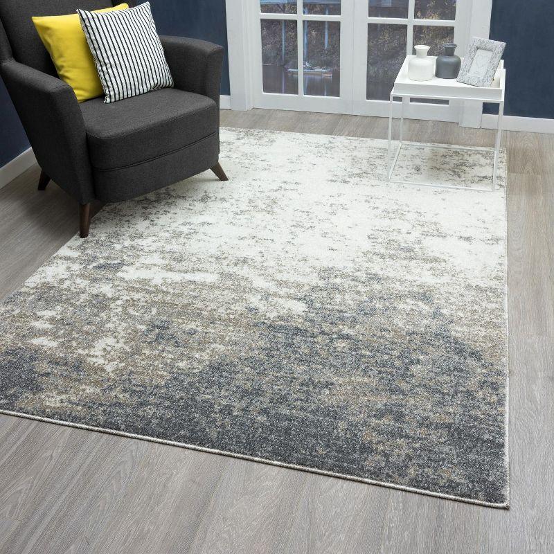 Coastal Abstract Gray Synthetic 5' x 7' Easy-Care Area Rug