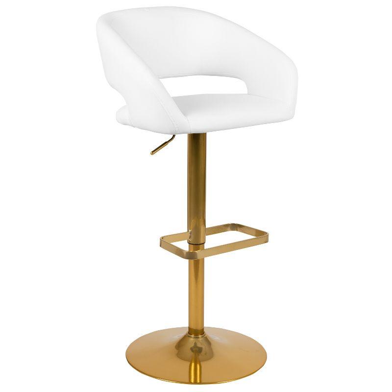 White Vinyl Adjustable Swivel Bar Stool with Gold Base