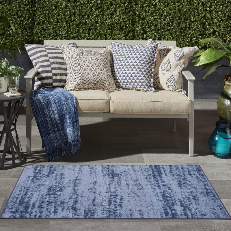 Denim Blue Abstract Synthetic Reversible Outdoor Rug 38"