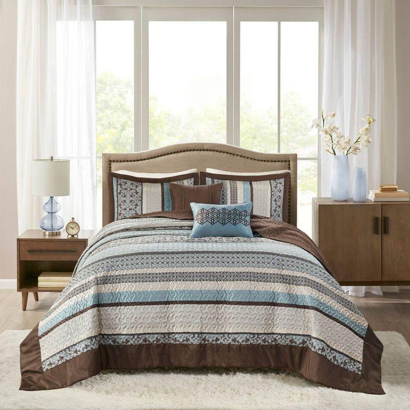 Princeton Queen-Size Reversible Jacquard Bedspread Set in Blue