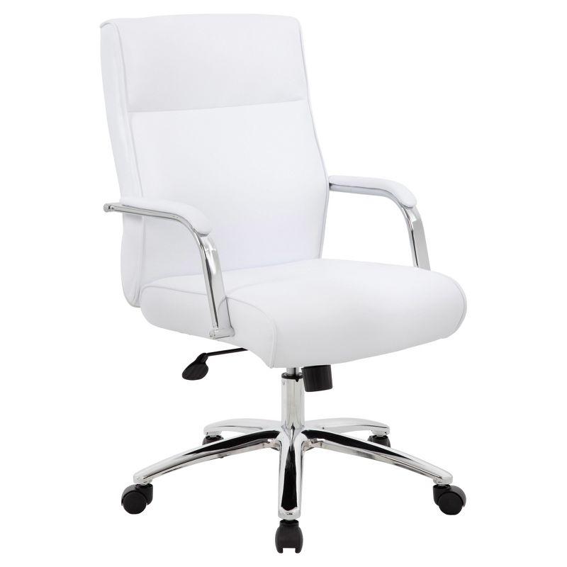 White Leather Executive Swivel Office Chair with Chrome Base