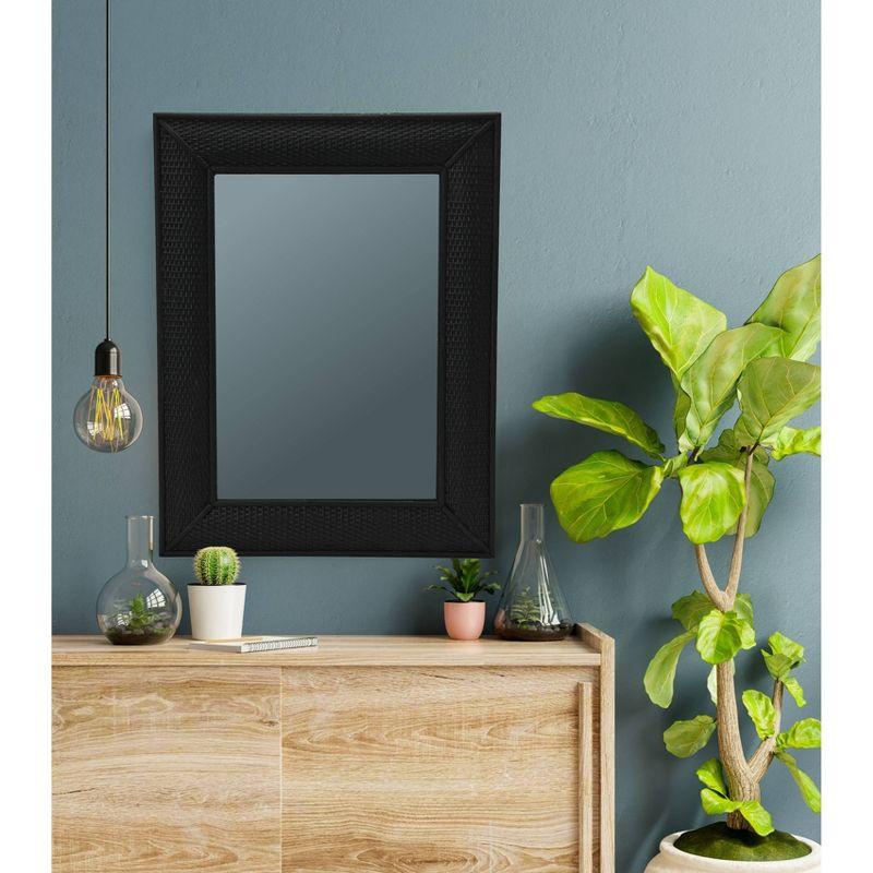 Firwood Rattan Wall Mirror Black - Storied Home: Boho Style, No Assembly, Wall Mount, 24.5"x29.75"