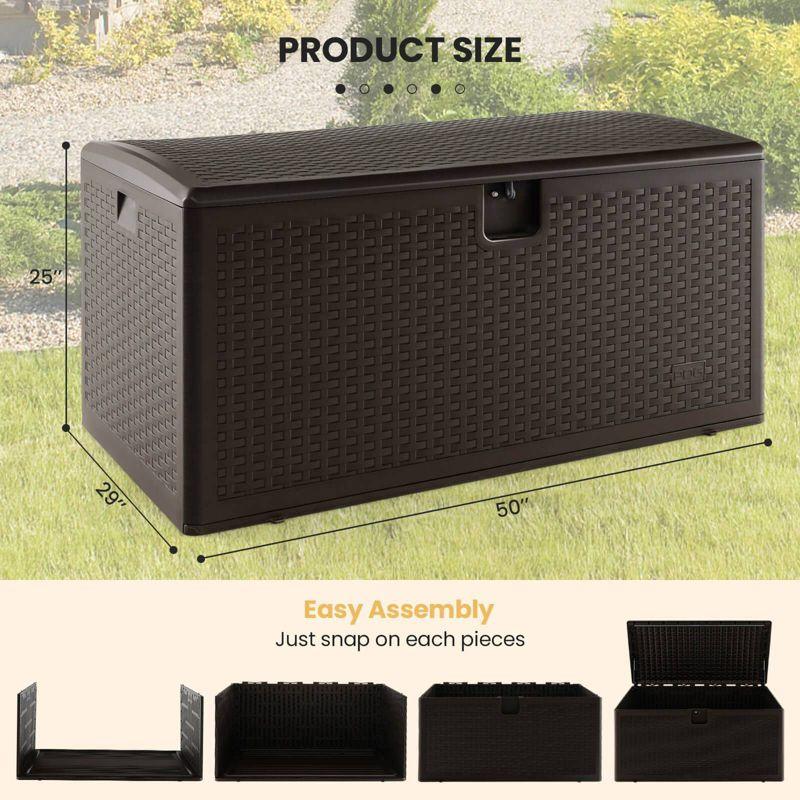 Brown 120-Gallon Lockable Plastic Outdoor Deck Box