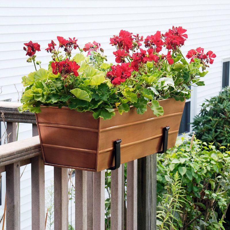 24" Wide Rectangular Flower Box Copper Plated with Clamp Brackets - ACHLA Designs: Outdoor Railing Mount