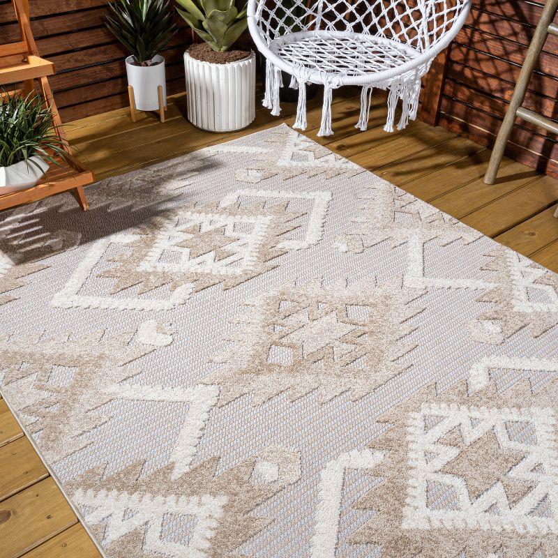 3'x5' Sumak High-Low Pile Neutral Diamond Kilim Indoor/Outdoor Area Rug, Beige/Gray - JONATHAN Y