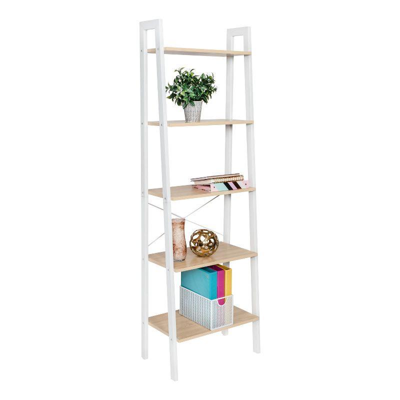 Adjustable White Wood and Metal A-Frame Ladder Shelf