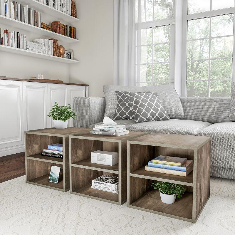 End Table - Stackable Contemporary Minimalist Modular Cube Accent Table Double Shelves for  Living Room or Office by Hastings Home (Gray)