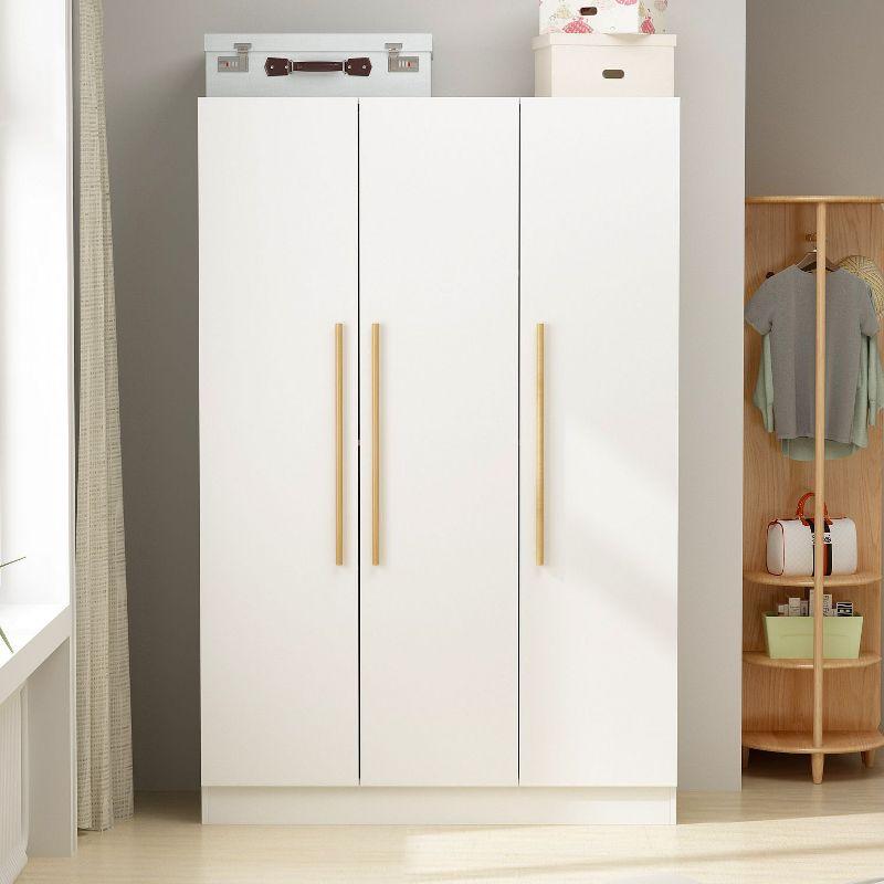 FUFU&GAGA 3-Door White Armoire Clothes Storage Solid Wood Handles Wardrobe