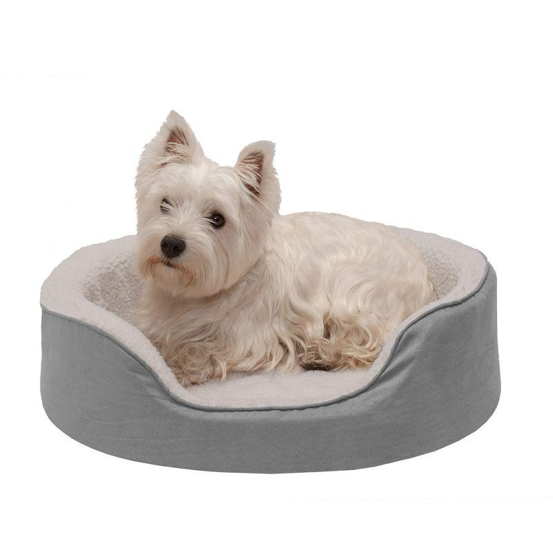 FurHaven Faux Sherpa & Suede Oval Dog Bed