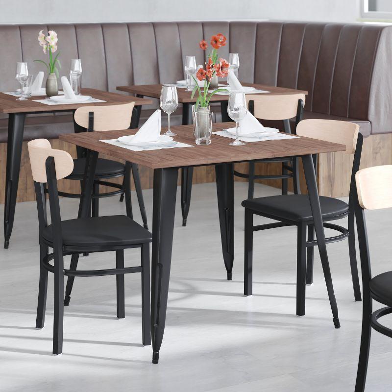 Flash Furniture Commercial Metal Dining Chair with Vinyl Seat and Wood Boomerang Back-Black/Natural