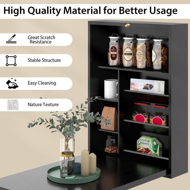 Costway Wall Mounted Computer Convertible Desk Floating Desk w/ Storage Bookcases Black