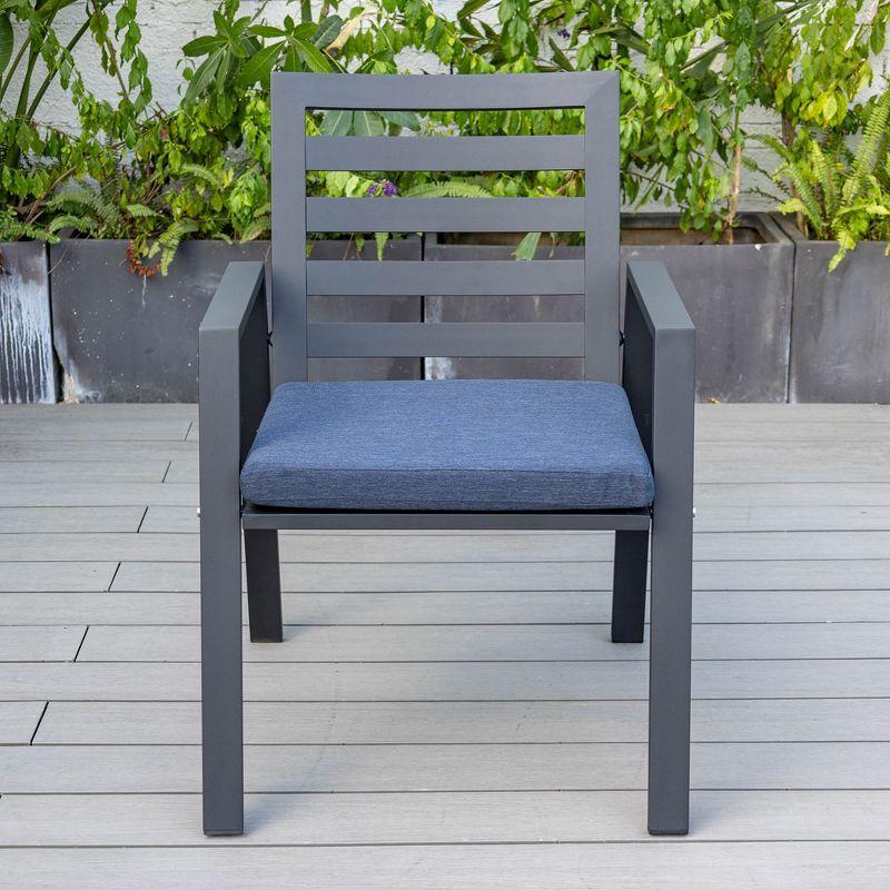 LeisureMod Chelsea Modern Patio Dining Armchair in Aluminum with Removable Cushions Set of 2