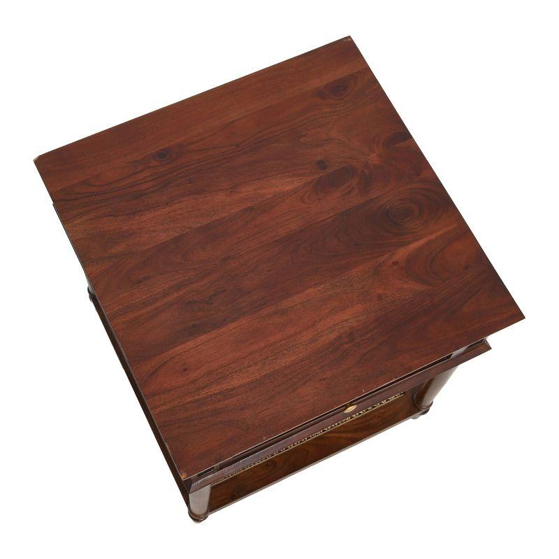 Storied Home Maxwelton Solid Wood End Accent Table Dark Chestnut/Natural: Traditional Style, Cane Shelf, Hidden Compartment