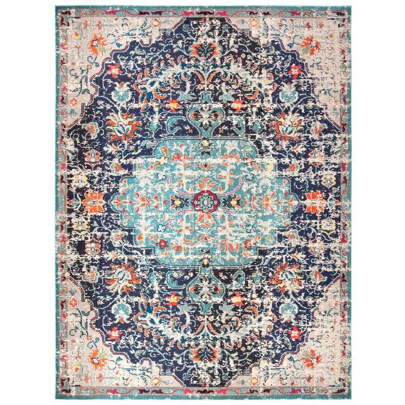 Teal Twilight Black Round Synthetic 8' Rug