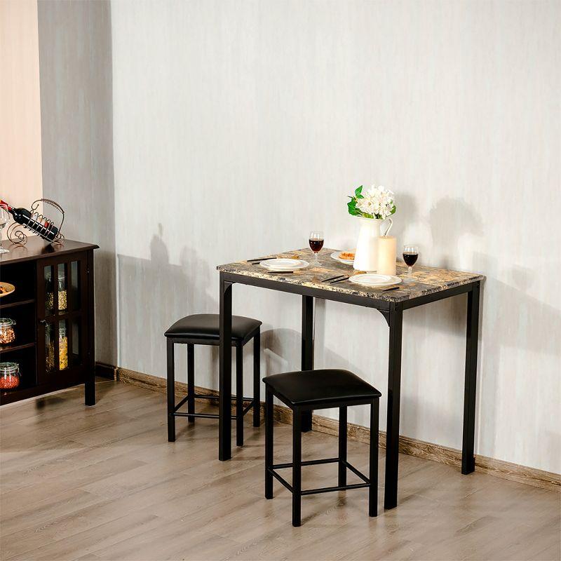 Costway 3-Piece Dark Faux Marble Pub Table Set with Black Chairs