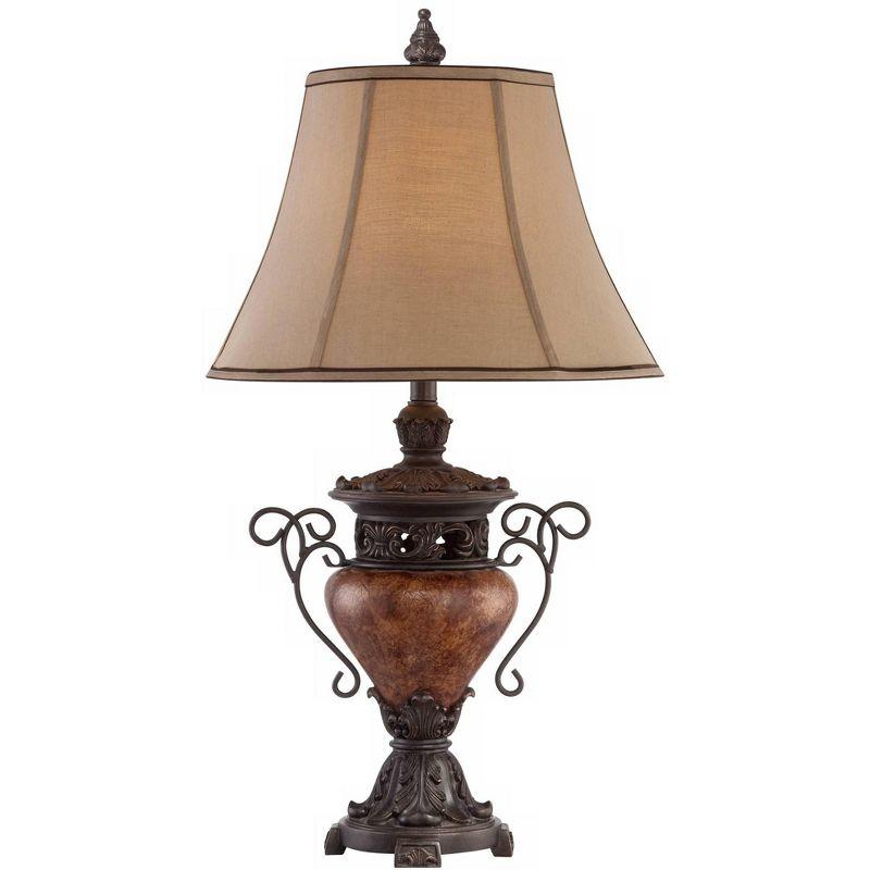 Bronze Crackle Urn Table Lamp with Faux Silk Shade