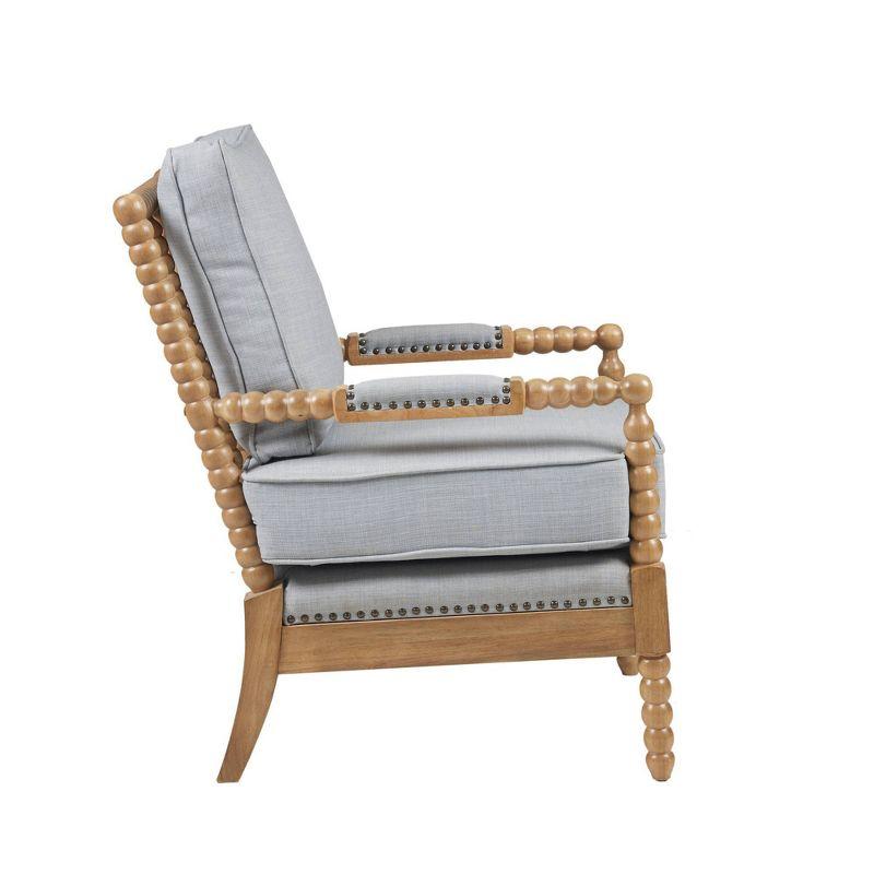 Elegant Light Blue Oakwood Accent Chair with Bronze Nailheads