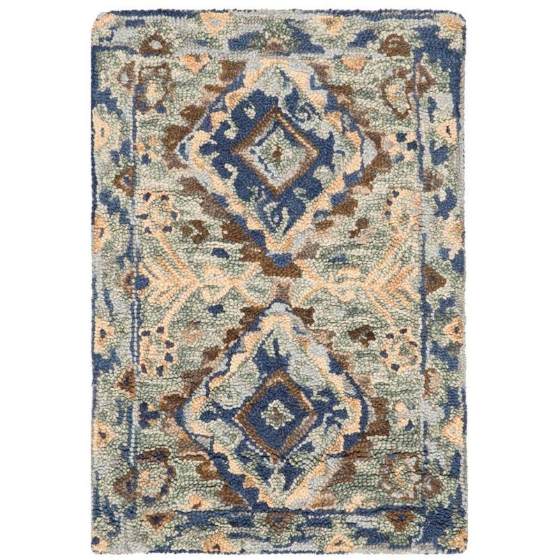 Handmade Rustic-Chic Blue Floral Wool Rectangular Rug