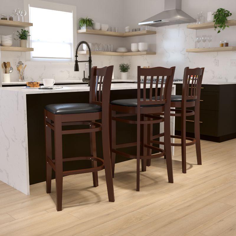 Elegant Mahogany Wood Barstool with Black Vinyl Seat