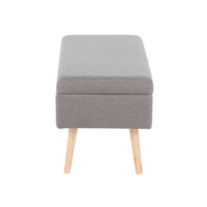 Contemporary Gray Fabric Upholstered Storage Bench with Natural Wood Legs