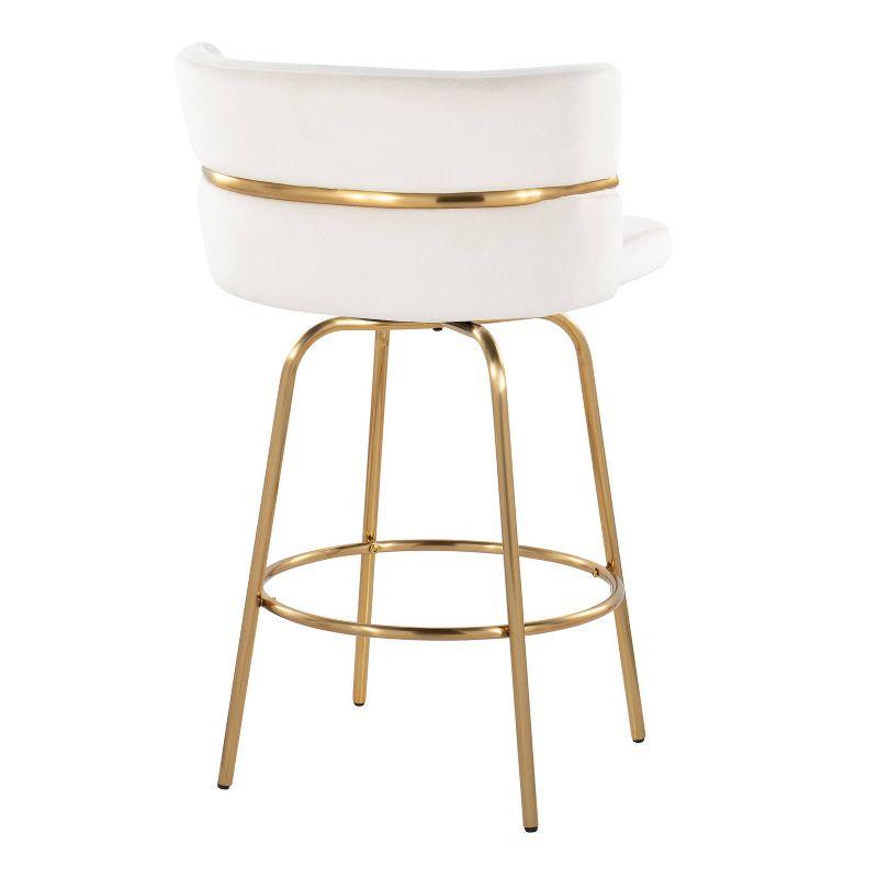 Set of 2 Cinch-Claire Counter Height Barstools Gold/Cream - LumiSource: Velvet Upholstery, Swivel, Metal Legs