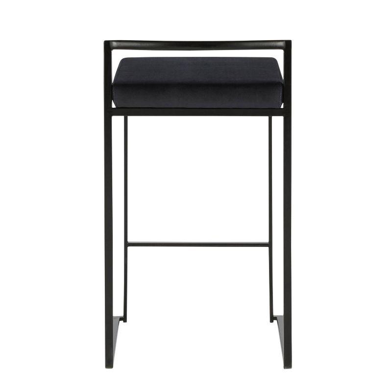 Set of 2 Black Metal and Velvet Contemporary Counter Stools