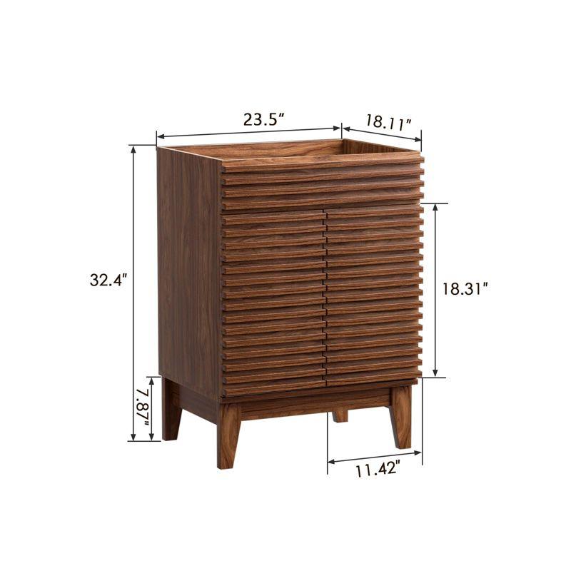 Mid-Century Freestanding Bathroom Cabinet Vanity with Storage, Particleboard Frame with Wood Grain Laminate, Walnut (Sink Basin Not Included)