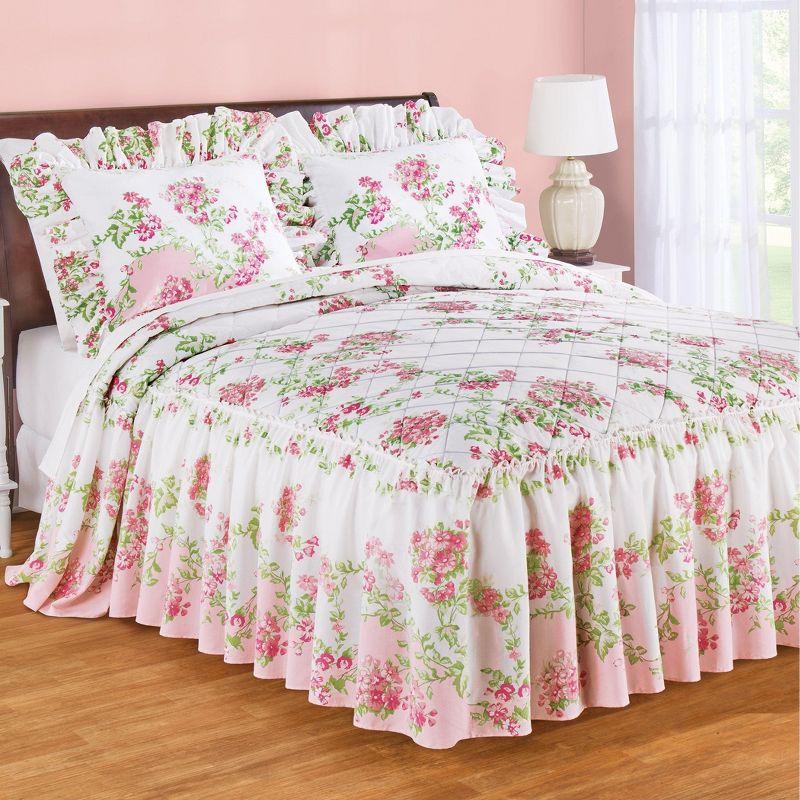 Collections Etc Floral Meadow Ruffled Edge Bedspread Full White