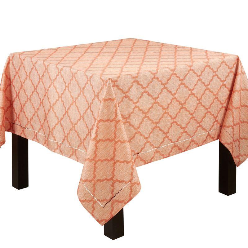 Moroccan Orange Fabric Rectangular Tablecloth with Hemstitch Border