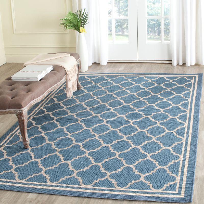 Blue and Beige Geometric Indoor/Outdoor Area Rug