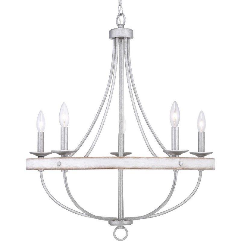 Progress Lighting Gulliver 5-Light Chandelier, Galvanized Finish, Wood Grained Texture Shade