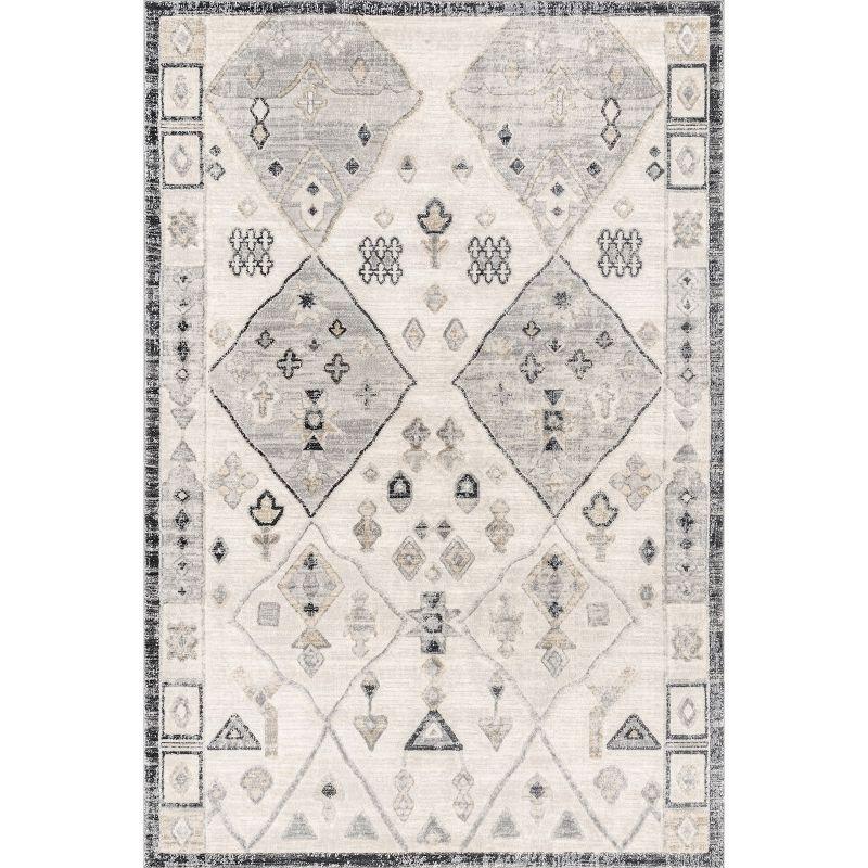 Hunter Ivory and Gray Synthetic Tribal Area Rug 2' x 3'