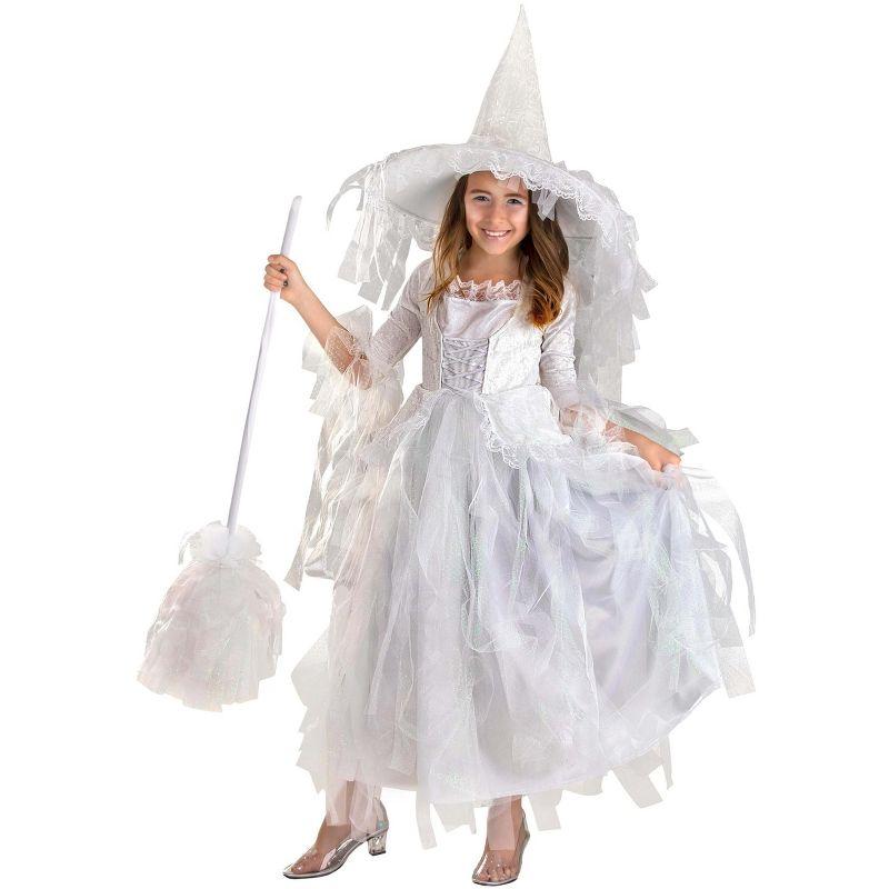 HalloweenCostumes.com Medium Girl Girl's White Witch Costume, White/Gray