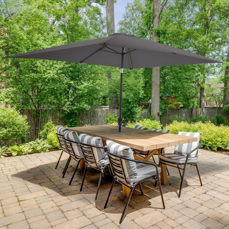 Rectangular Patio Umbrella - 10 Ft Easy Crank Sun Shade with Push Button Tilt for Outdoor Furniture, Deck, Backyard, or Pool by Pure Garden (Gray)