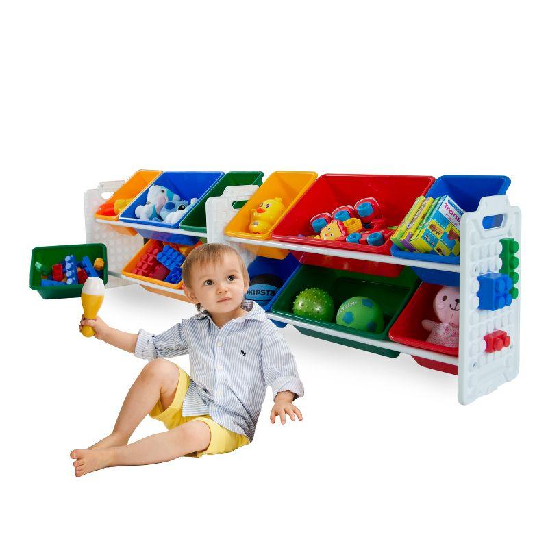 UNiPLAY Toy Organizer With Removable Storage Bins, Multi-Bin Organizer for Books, Building Blocks, School Materials, Toys with Baseplate Board Frame