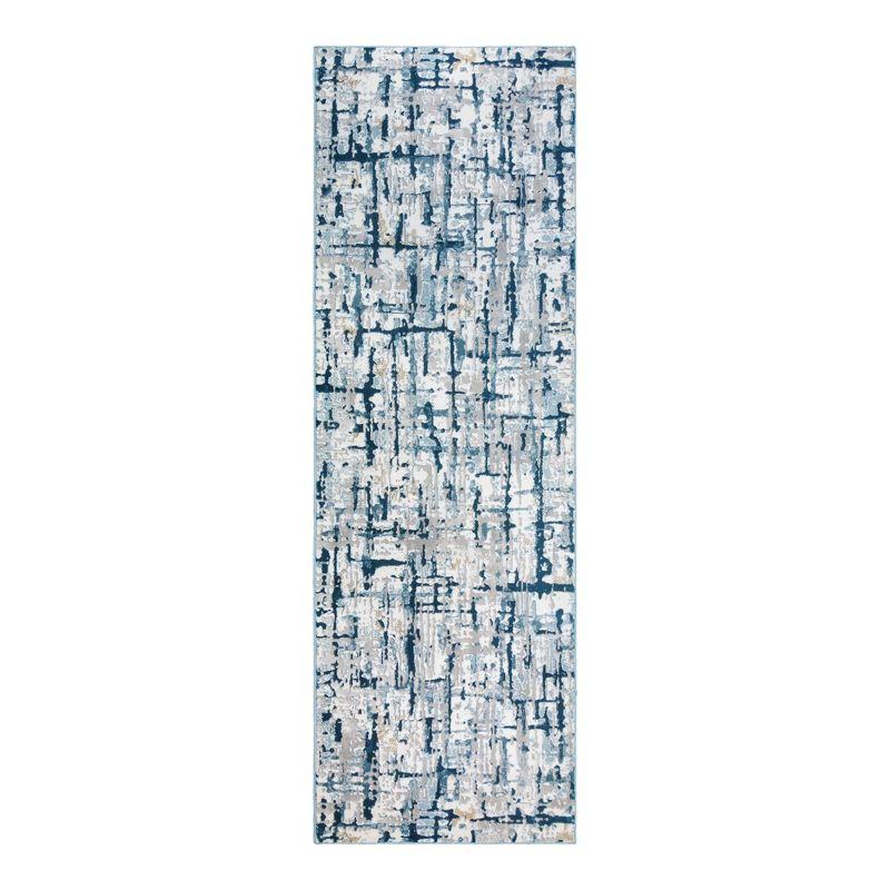 Quattro Abstract Gray Navy Blue Ivory Modern Polypropylene Indoor High-Low Area Rug