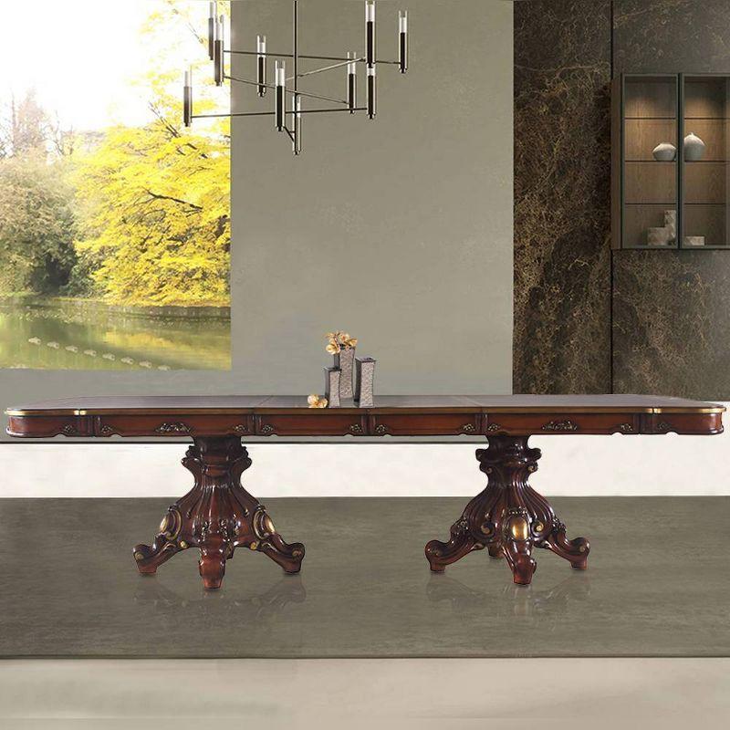Acme Furniture Picardy 120" Dining Tables Honey Oak: Seats 8, Double Pedestal, Wood Frame