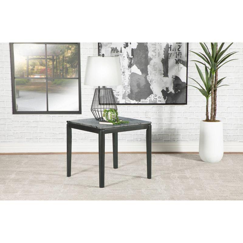 Gray Faux Marble and Black Square End Table